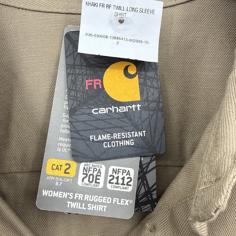 NWT Women's Khaki Carhartt Flame Resistant CAT 2 Long Sleeve Shirt Size 2XL. - Picture 5 of 10